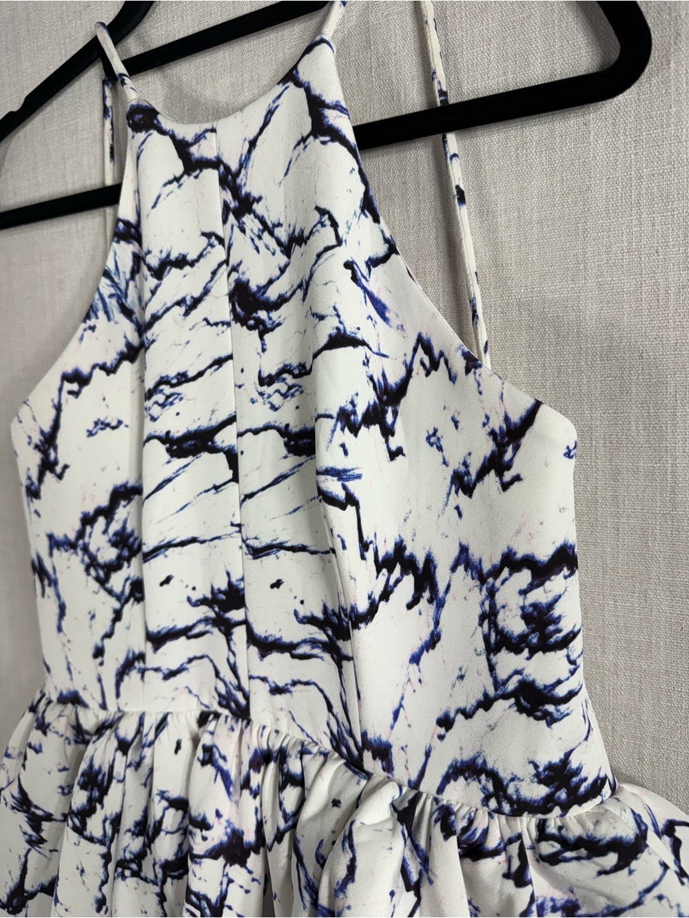 cameo White Marble Halter Peplum Mini Dress with Navy Accents - Picture 6 of 11